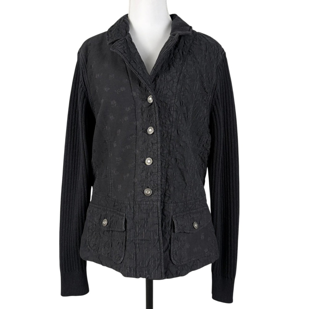Blue Willi's Denmark Mixed Media Knit Jacket Womens L Black 100% Cotton Y2K‎